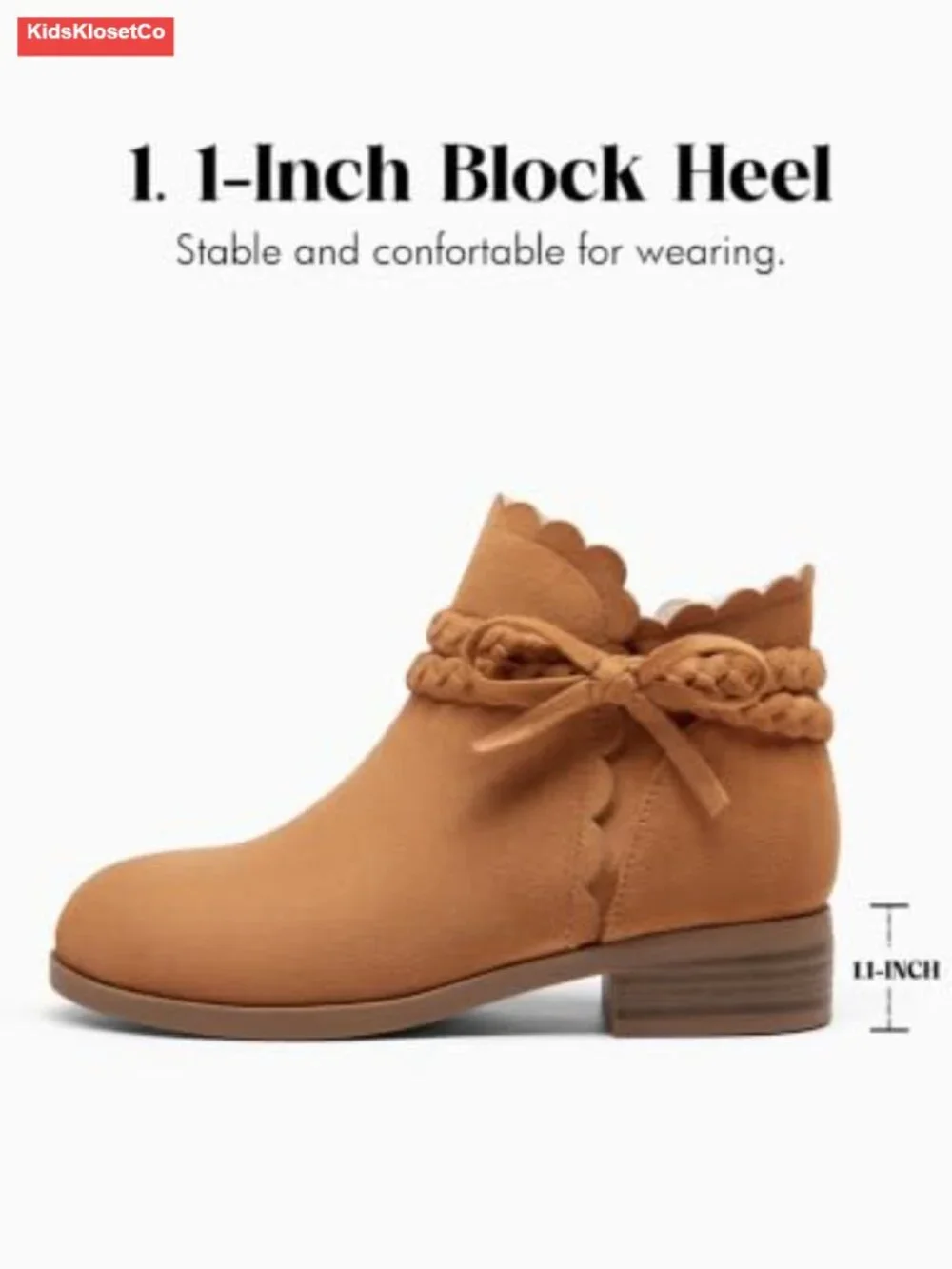 Girls Ankle Boots Low Heel Zip Booties Braided Strap Dress Shoes